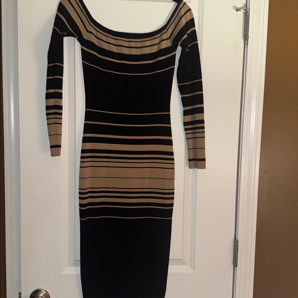 Fashion Nova Black and Tan Striped Dress